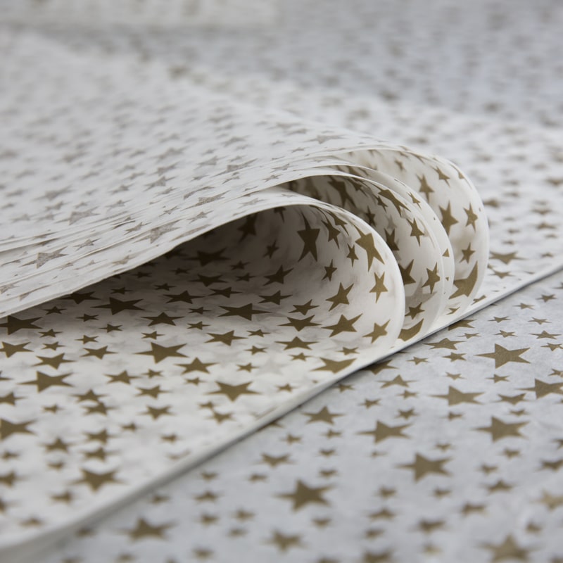 Feuille Papier de Soie Imprimé - Gold Stars on White